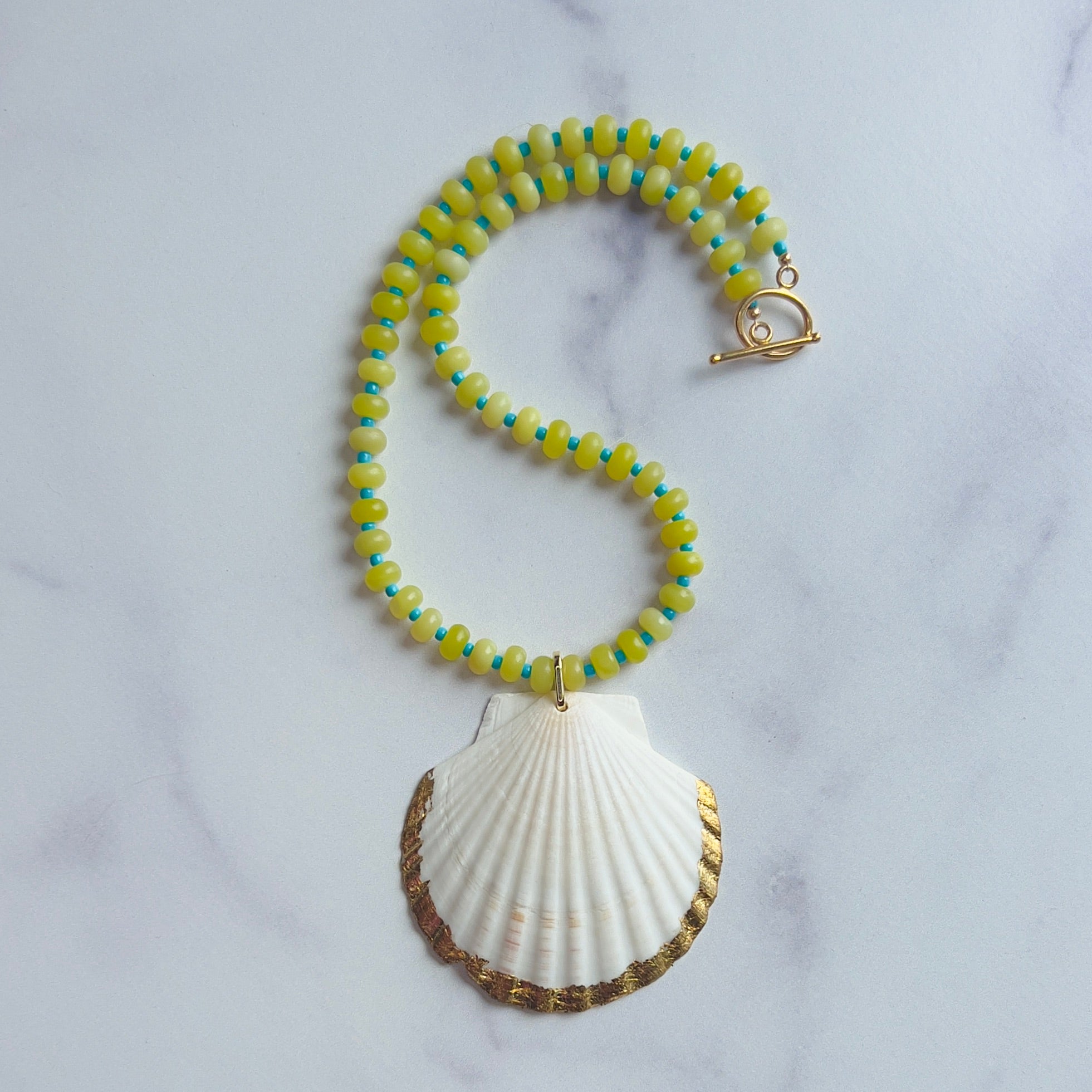 Lemon Jade Necklace + large scallop shell pendant