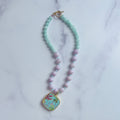 Lavender Jade + Aqua Angelite + broken china pendant Necklace