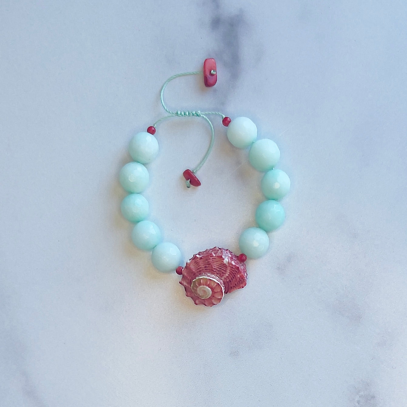 Red Shell + Jade + Coral  Slide Bracelet